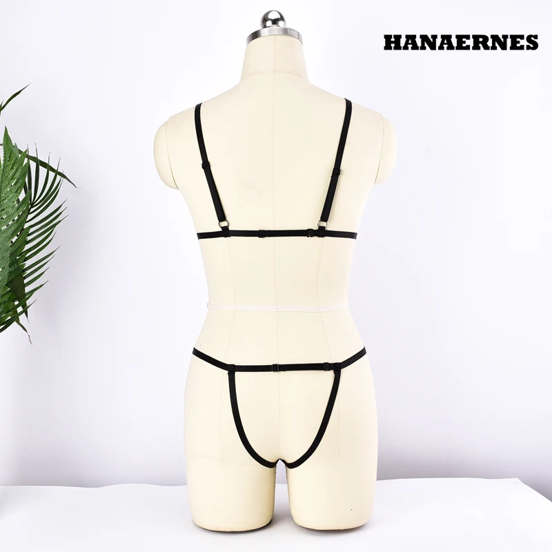 Neue Schwarz Gaze Unterwäsche Stretch Spitze Bh mit Strumpfbänder Sexy Crops Top Goth Harness frauen Körper Harness Gürtel