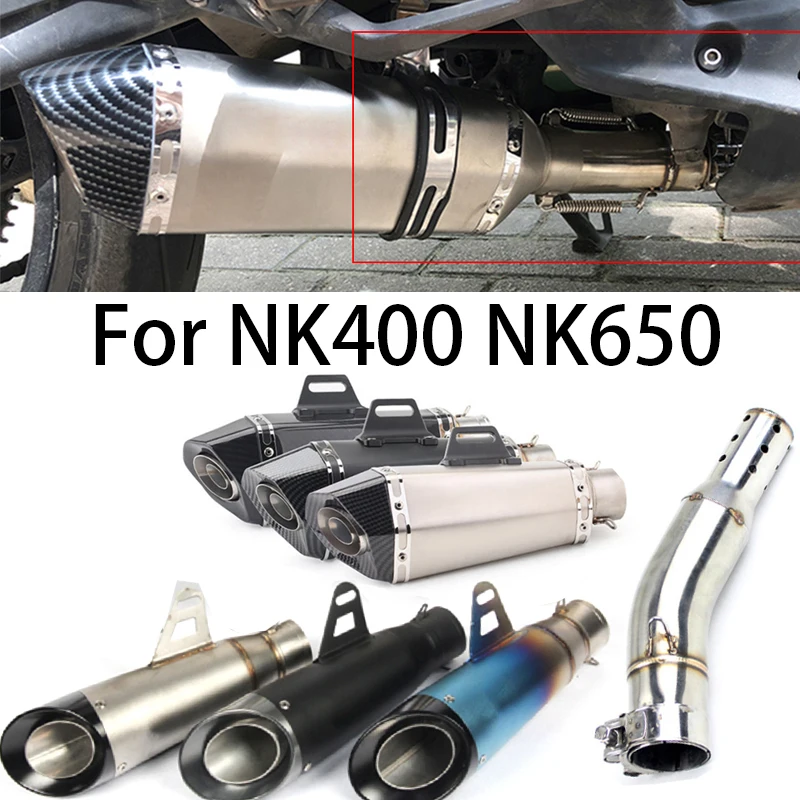 For NK400 NK650 NK 400 Motorcycle Exhaust Tailpipe Middle Mid Link Pipe Muffler Connect Tube Stainless Steel Silencer DB Killer