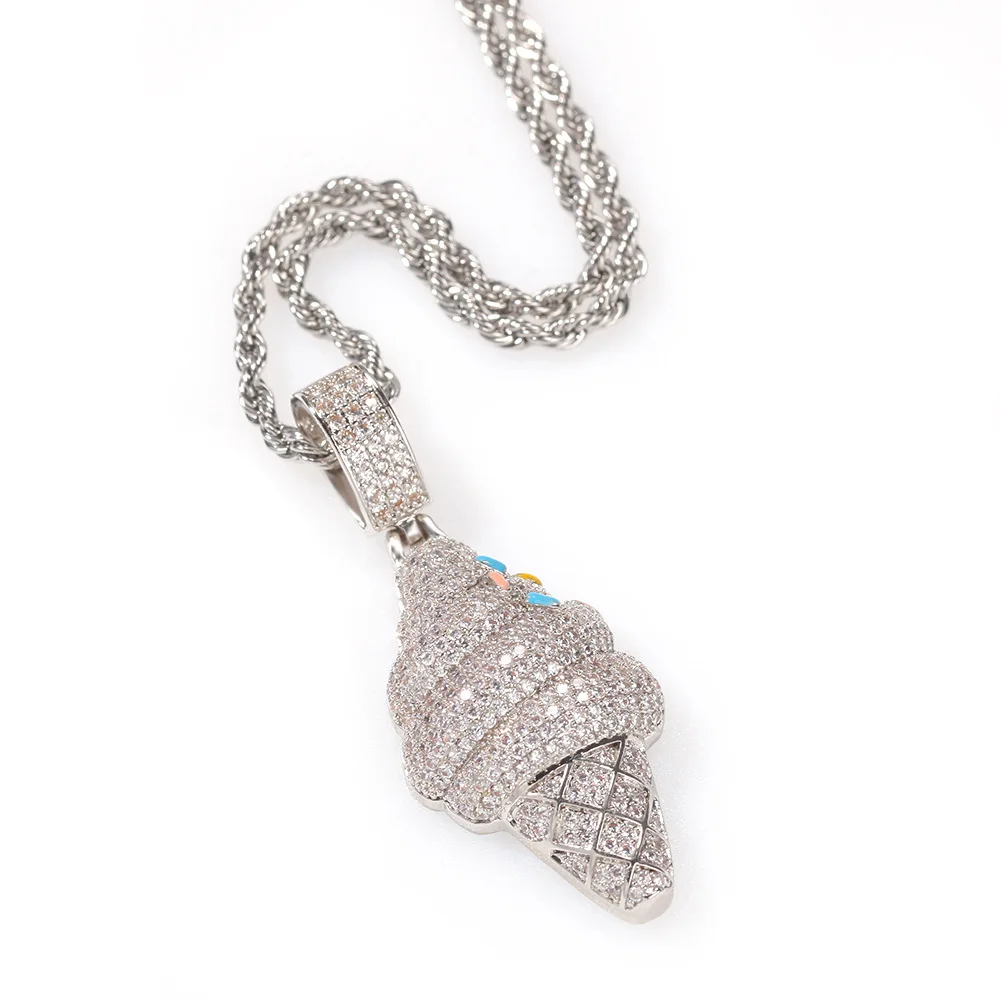 Ice Cream Shape Iced Out Bling Bling Pendant&Necklace Mirco Pave Prong Setting for Men Hip Hop Jewelry BP037