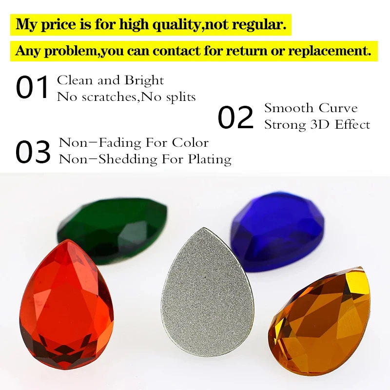 15pcs 10*14mm Teardrop Flatback Rhinestones Stick Crystals Stones Glass Strass For DIY Clothes Crafts Nailart Decoration