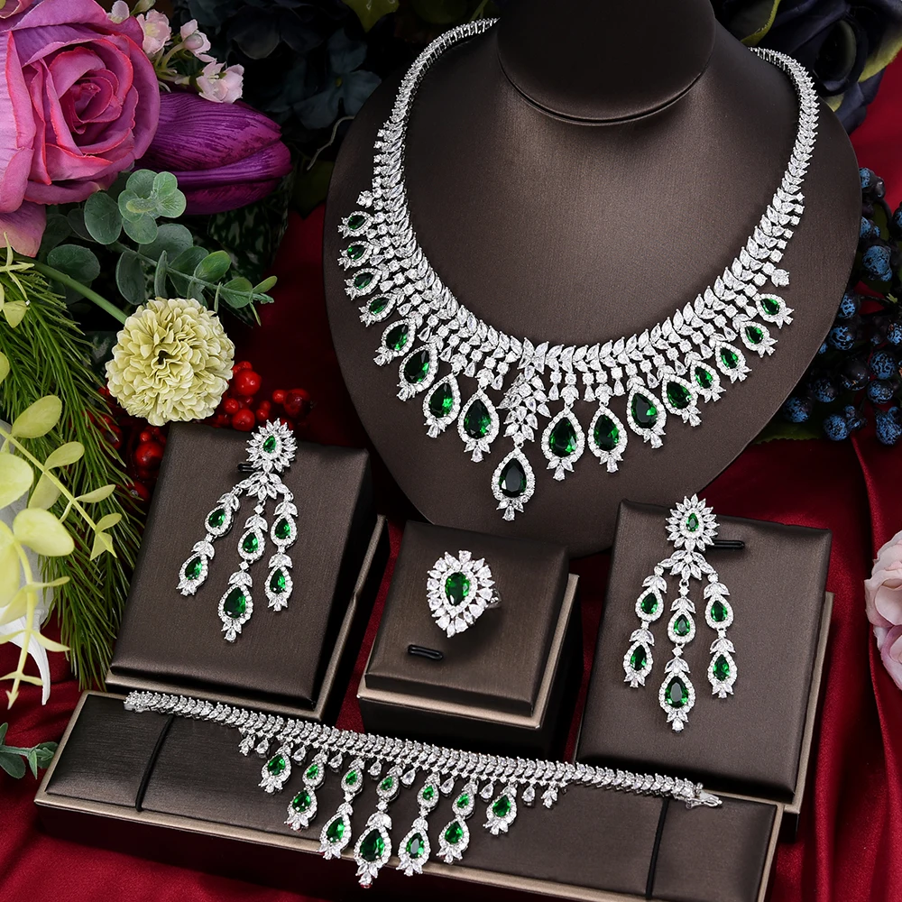 GODKI Famous Brand Green CZ Luxury African Jewelry Sets For Women Wedding Party Zircon Crystal Dubai Bridal Jewelry Set Gift