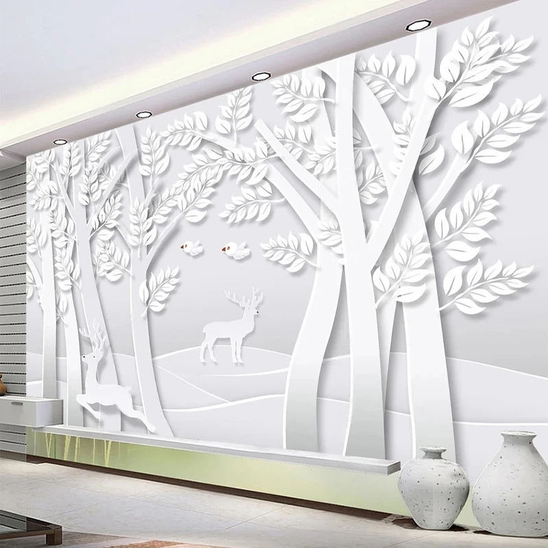 

Photo Wallpaper 3D Creative Paper-cut Art Forest Elk Living Room Background Wall Mural Eco-Friendly Waterproof Papel De Parede