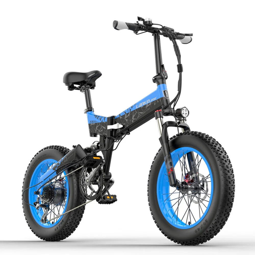 X3000plus 20 Inch Folding Electric Snow Bike,  Fat Tire Mountain Bike, 1000W Powerful Ebike, Front & Rear Dual Suspension