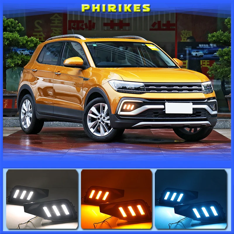 

1 Set For Volkswangen VW T-Cross tcross 2019 2020 Daytime Running Lights Turn Signal Fog Lamp Cover 12V ABS LED DRL Car Styling