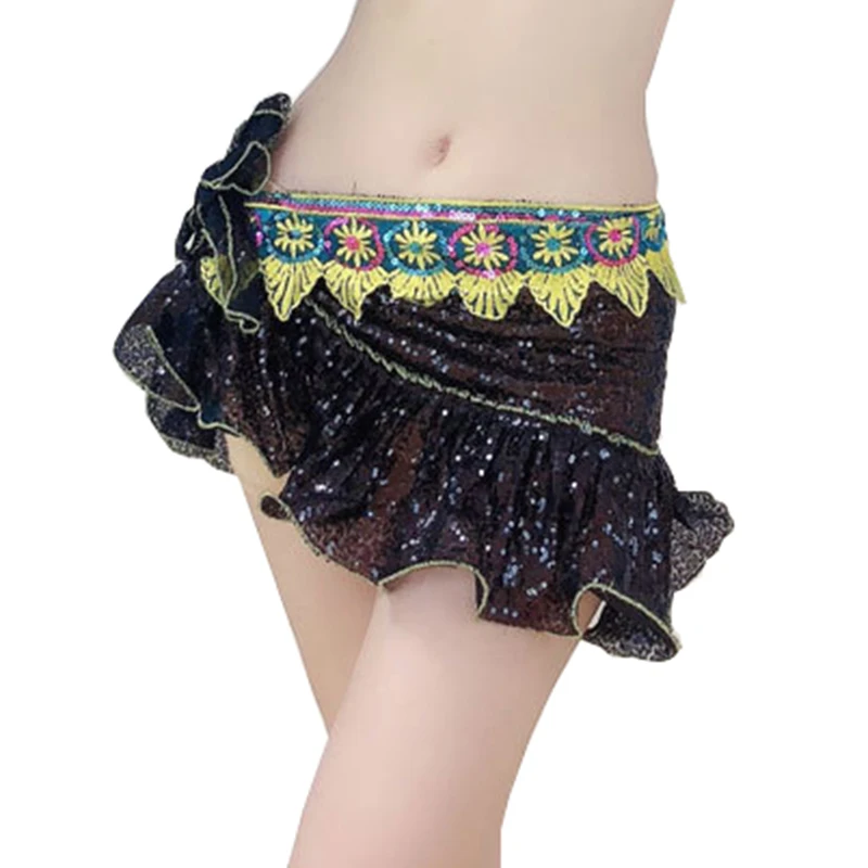 Embroidered Costume Accessories Shinning Sequins Belt Women Belly Dance Hip Scarf Short Skirts Sparkly Hip Wrap