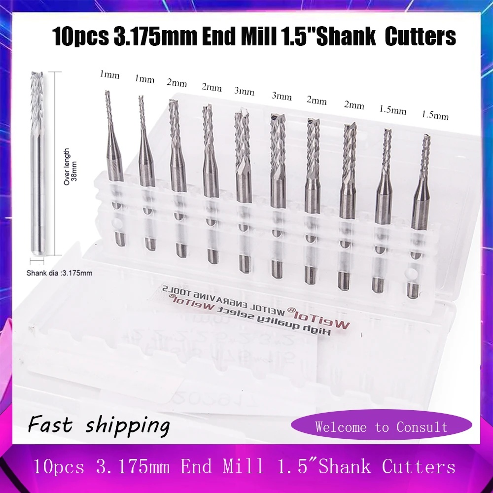 10pcs 3.175mm End Mill 1.5