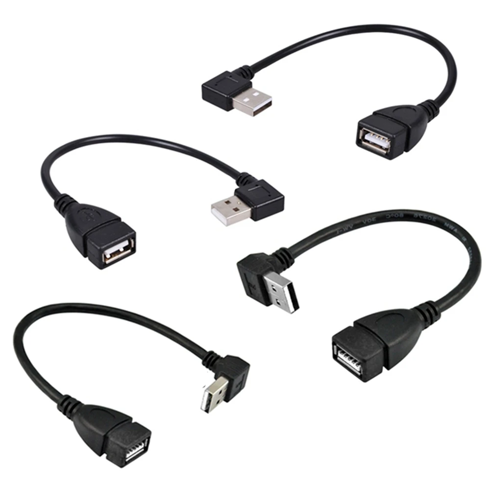 10cm 20cm USB 2,0 A plug on female 90 angled extension adapter cable USB 2,0 male to female right/left/bottom/up black cable