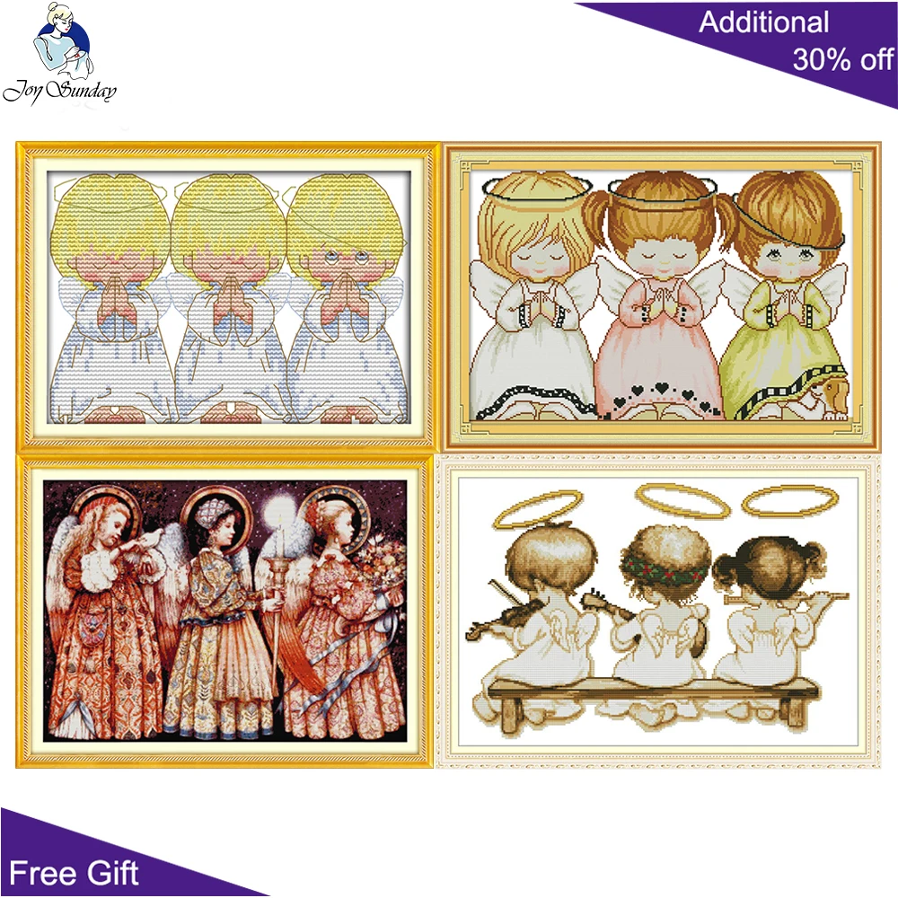 Joy Sunday Angels Needlepoint, Cross Stitch Kits, Home Decor, The Three Little Angels, R569(2), R582, RA234, RA300