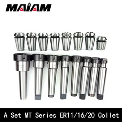 a set MT1 MT2 MT3 ER11 ER16 ER20 high precision 0.008 ER collet+ mt tool holder hread M6 M10 M12 rear pull flat tail tool holde