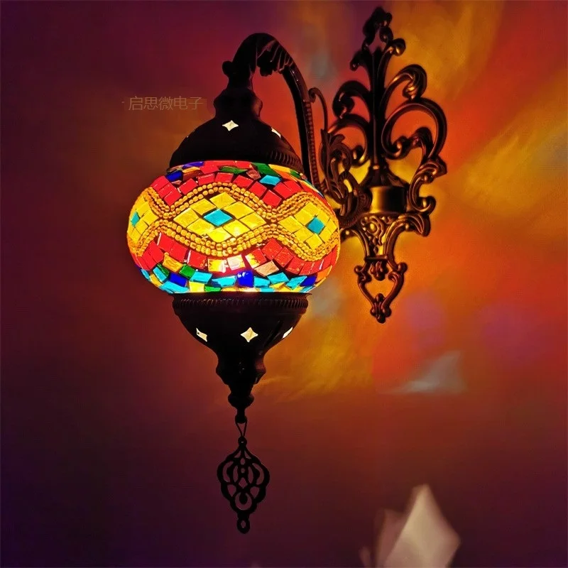 Nieuwste Mediterrane Stijl Art Deco Turkse Mozaïek Wandlamp Handgemaakte Mozaïek Glas Romantische Wandlamp