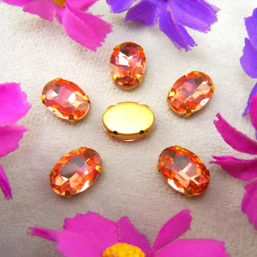 Glas-Kristall-Goldkrallenfassungen, 7 Größen, verschiedene Farben gemischt, ovale Form, aufnähbare Strassperlen für Kleidung, Schuhe, Accessoires – Detail 6