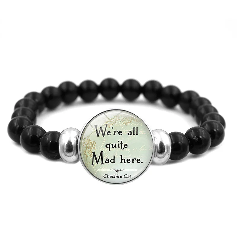 Time Gem Letter Bracelet I'm Not Crazy Cheshire Beaded Bracelet Charm Black Beaded Button Bracelet Bangle for Women Girls