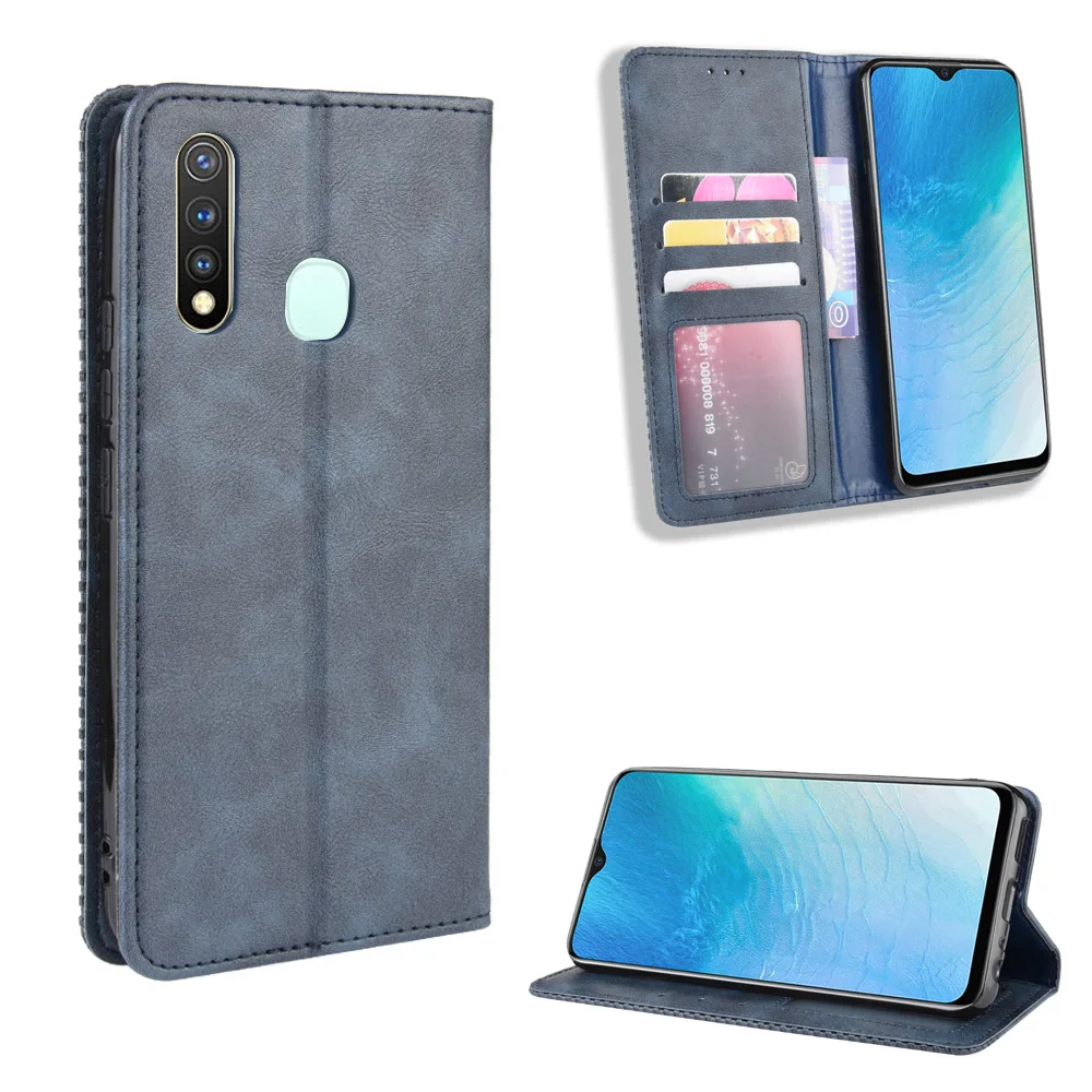 Чехол-книжка VIVO Y19, винтажный кожаный чехол-бумажник с отпечатком кожи для vivo Y19 Y 19, с фоторамкой