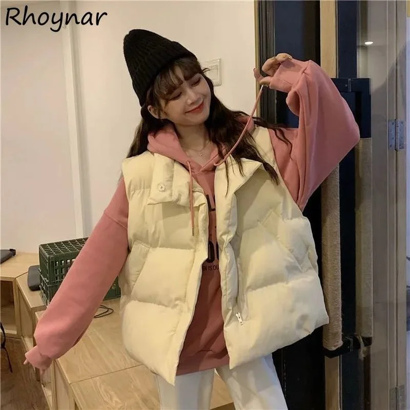 

Vests Women Bf College Baggy Sleeveless Zipper Street Casual Stylish Tender Vintage Warm Harajuku Solid Outerwear Girlish Ins