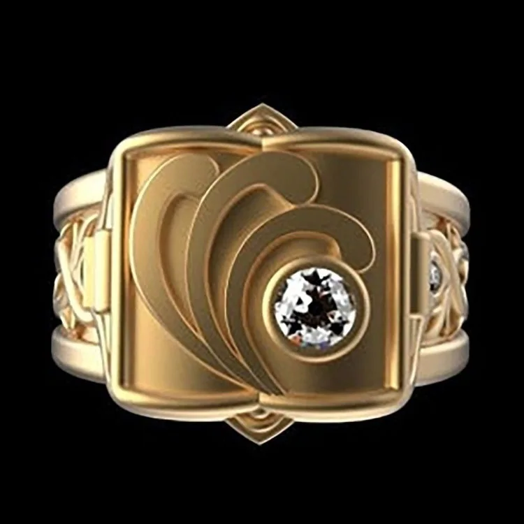 Personality Gold Plated Men Women\' Ring Secret Compartment Memorial Souvenir Ring Casket Coffin Anniversary Ring Hip Hop Jewelry