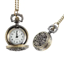 Montre de poche en alliage pour femmes, rétro, ajourée, fleurs, pendentif, horloge, pull, collier, chaîne, cadeau pour dames