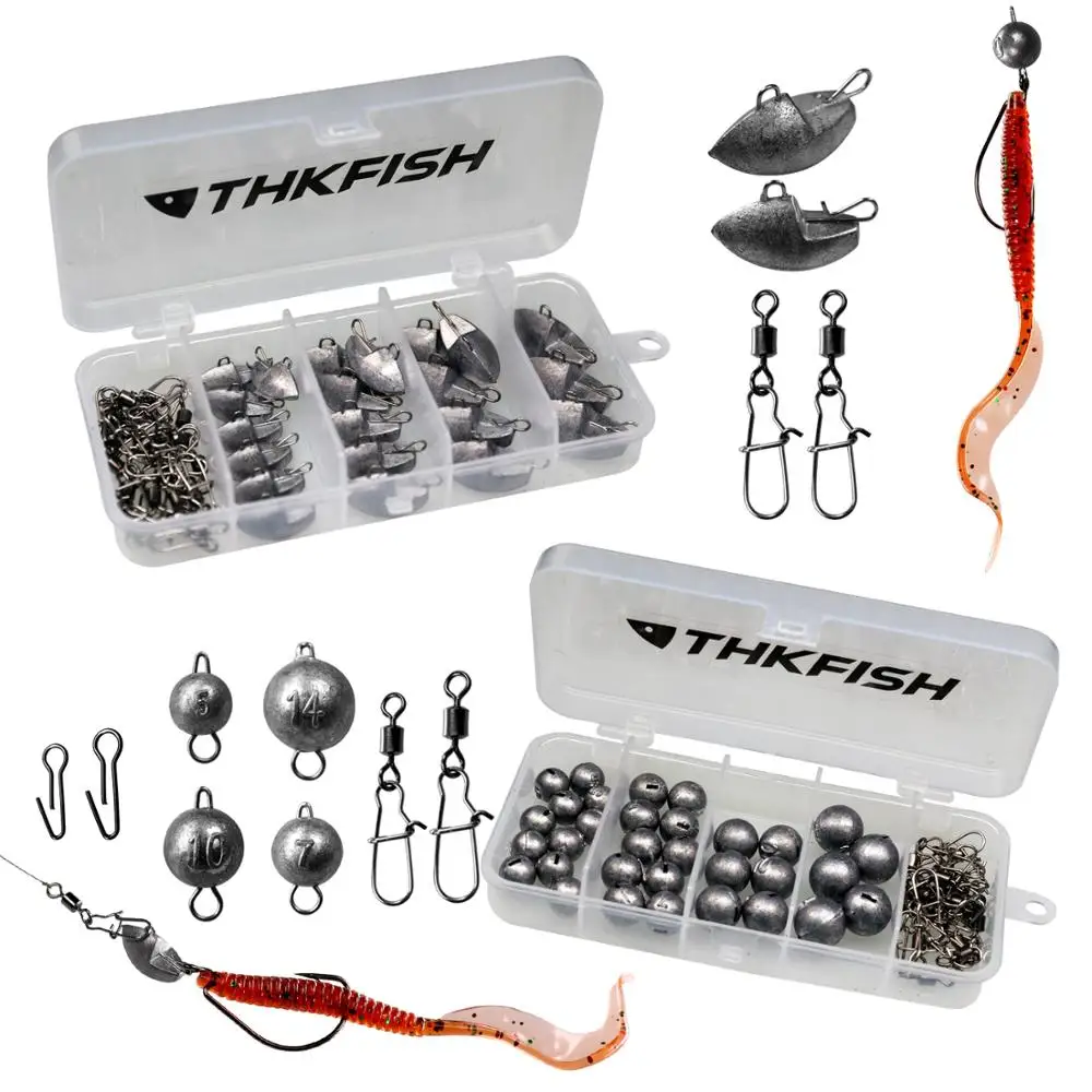THKFISH 66pcs Fishing Sinkers Kits  5g 7g 10g 14g 20g 46pcs Round Pendant Lead Sinker For Lure Fishing Weight Dropshot Set