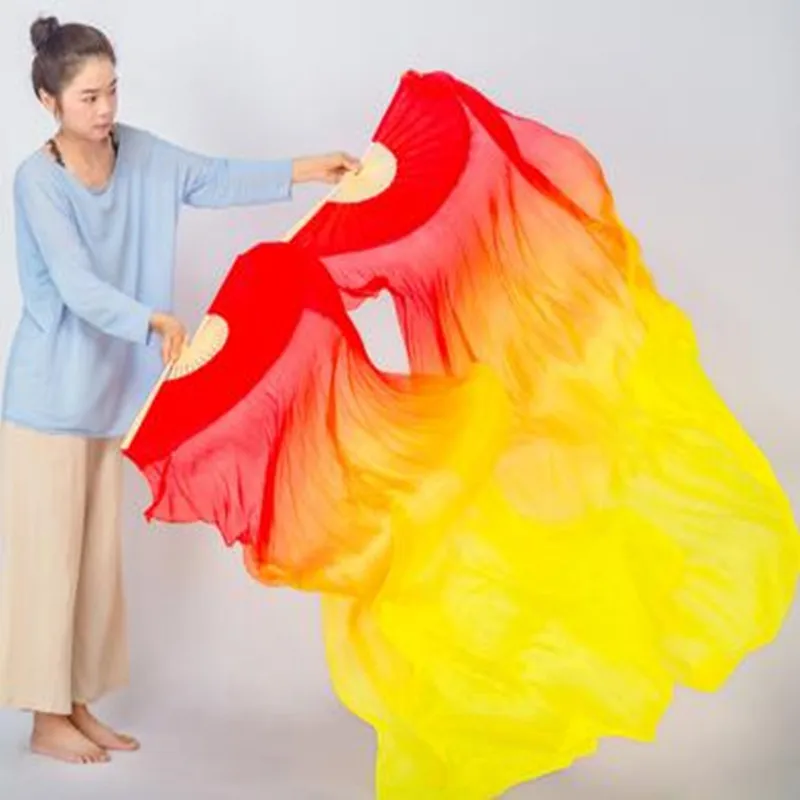 Silk Belly Dance Fan Veils Gradient Rainbow Colors Light Weight Bamboo Long Fan 180cm Women Chinese Folk Dabcer Props Cheap