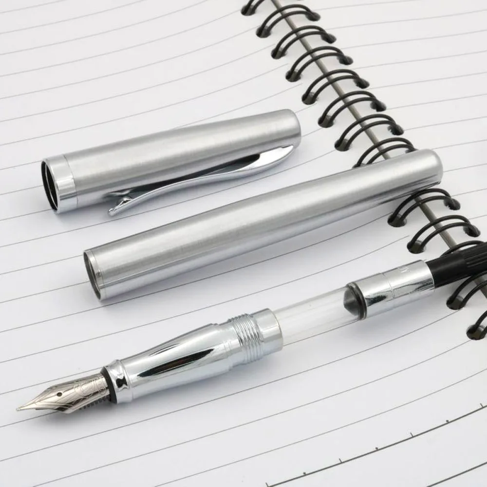 Luxo Duke Fountain Pen, aço inoxidável, Silver Bend, 1,0 milímetros Nib, Negócios estacionária, 209