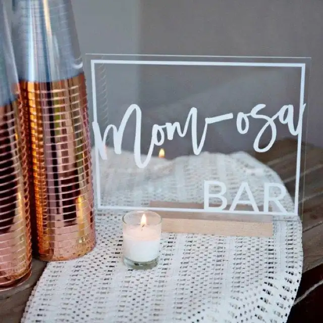 Mom-osa Bar Table Sign  Baby Shower Acrylic Sign bubby bar champagne bar bridal shower wedding decorations bar cart decor rusti