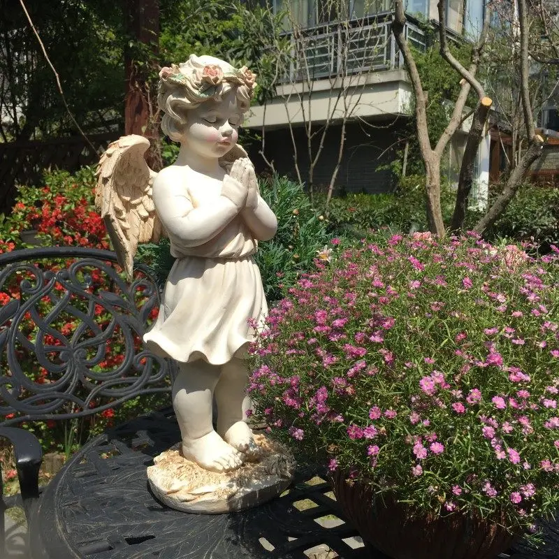 

Nordic Cute Angel Girl Resin Statue Ornaments Community Garden Villa Furnishing Decoration Square Park Lawn Figurines Sculpture