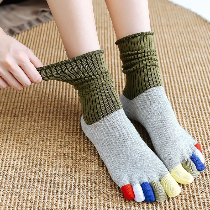 New Socks Women 100 Cotton Colorful Patchwork Toe Socks Long Five Finger Socks Funny Female Toe Short Socks Girls Gifft Modis