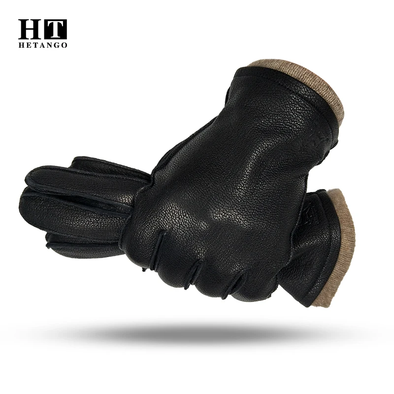 2020 New Best Selling Fashion Simple Winter Men\'s Deerskin Gloves Warm Soft Outer Seam Driving Leather Gloves 70% Wool Lining