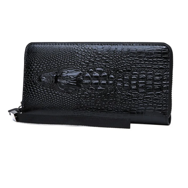 Zipper Open Men\'s Long Wallet Luxury Alligator Pattern Men\'s Safe Clutch Waist Bag Business Male Money Purse Card Bag Holder sac