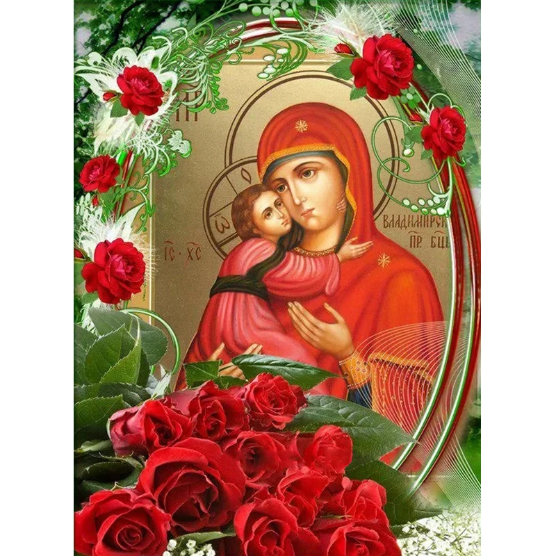 Religion Madonna Virgin and Child Diamond Painting by Number Cross Stitch Mosaic Full Embroidery Diamond Art Rhinestone Flower