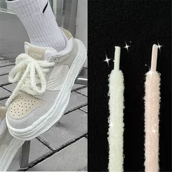 New Thick Cotton Round Shoelace Cute Hairy Soft Pink Shoelace  High-top Canvas White Shoes Laces Accessories