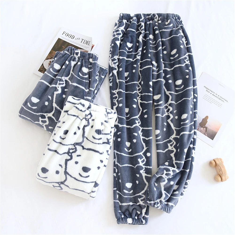 

New Pajama Pants Women's Autumn And Winter Thick Couple Coral Velvet Men's Flannel Warm Pants Loose Plus Size Soft Home Pants