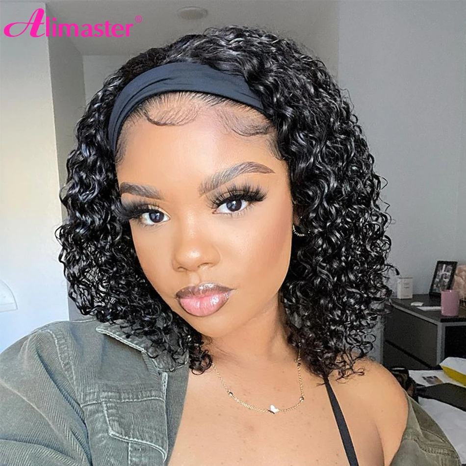 Headband Wig Human Hair Curly Human Hair Wig Short Bob Human Hair Wigs For Women Pixie Cut Wig Human Hair Perruque Bandeau Femme