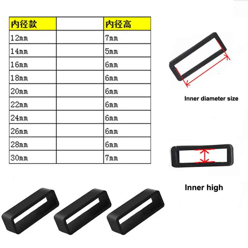 Acessórios, Correia Preta Anel de Laço, Suporte de Silicone, 12mm, 14mm, 16mm, 18mm, 20mm, 22mm, 24mm, 26mm, 28mm, 30mm, 2-10 PCes