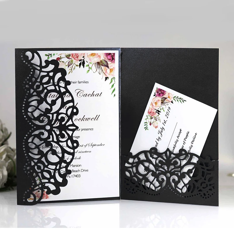 50pcs Hollow Elegant Laser Cut Wedding Invitation Card Greeting Card Customize Business With RSVP Card Party Wedding Decoration