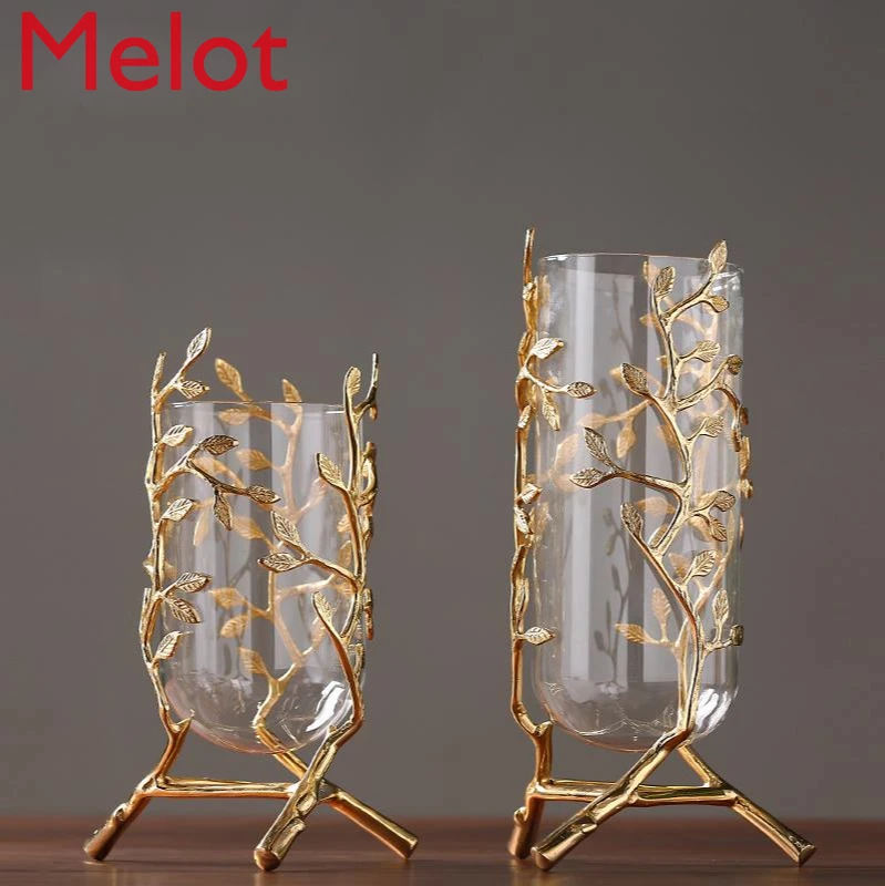 Fashionable Modern Simple Golden Glass Vase Decoration High-End Luxury Home Decoration Ornaments Countertop Vase