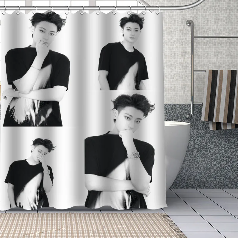 Custom High Quality Singer Actor Z.TAO Shower Curtain Waterproof Bathroom Polyester Fabric Bathroom Curtain With Hooks