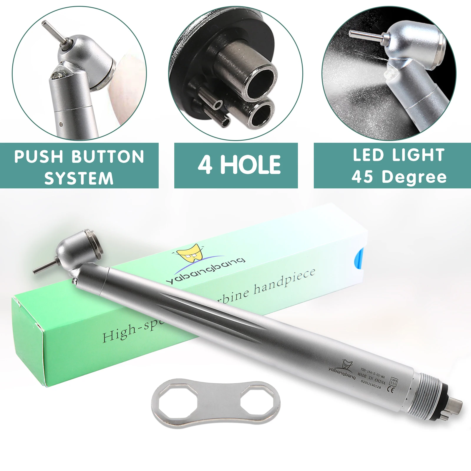 Yabangbang 4-Hole Dental Turbine 45 Degree head LED E-generator High Speed Handpiece Push button chuck hot sale!