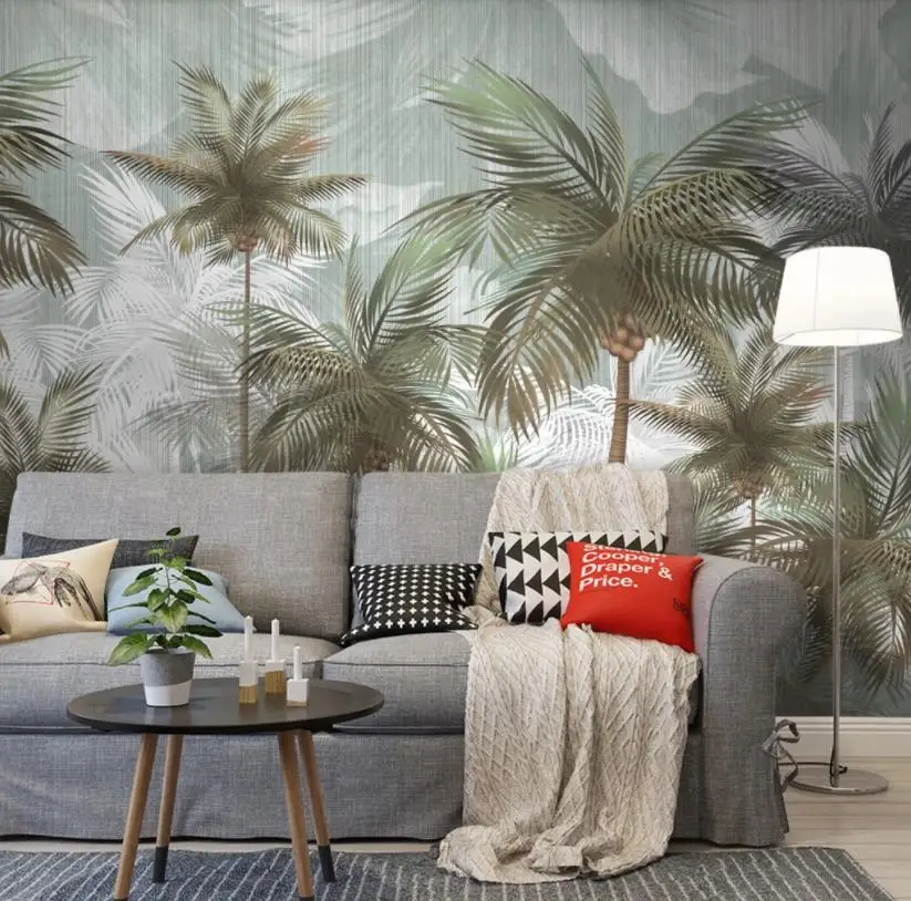 Custom wallpaper 3d Green vintage tropical leaves hand painted plant background wall 3D mural wallpaper