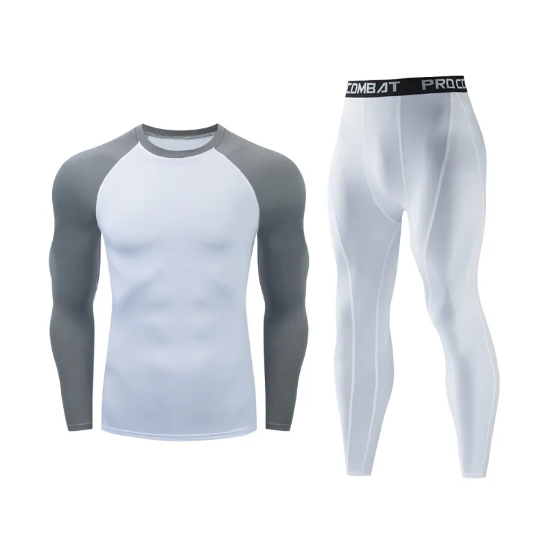 Conjunto deportivo de ropa interior térmica para hombre, camiseta de compresión de secado rápido, camiseta de manga larga, mallas, chándal deportivo