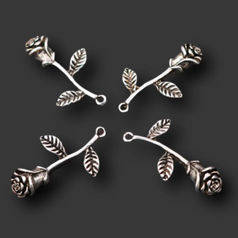 10pcs Silver Plated Cute 3D Rose Pendants Retro Bracelet Earrings Metal Accessories DIY Charms Jewelry Crafts Making 33*20mm