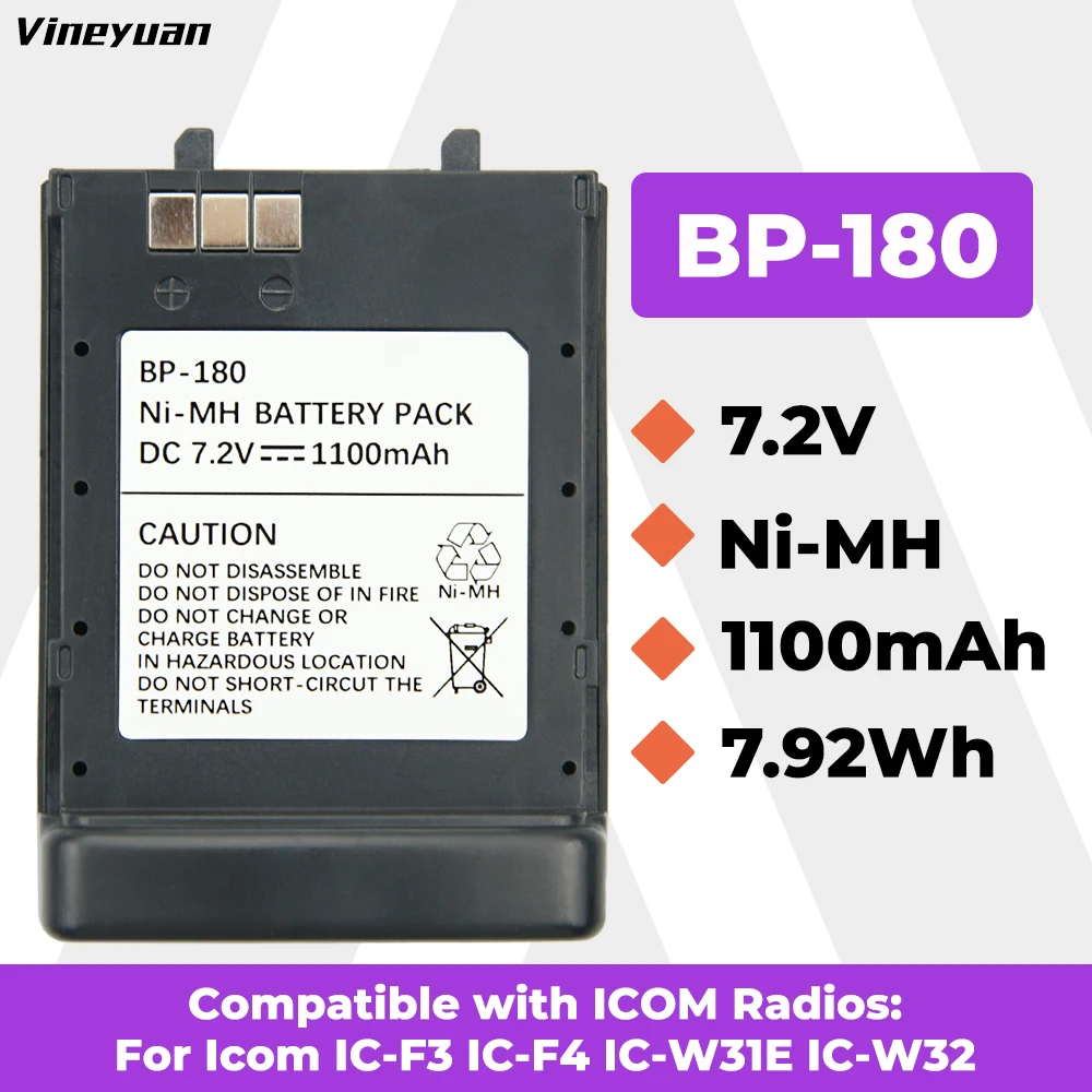 Akumulator 1100mAh BP-173 BP-180 NI-MH do radiotelefonów ICOM IC-12A IC-F3, IC-F4 IC-W31E IC-W32 IC-W32A IC-W32E IC-Z1 IC-Z1A IC-T7 IC-T7H