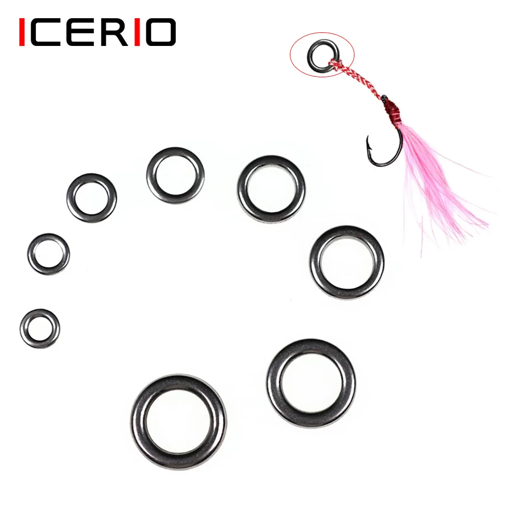 

ICERIO100pcs High Strength 304 Stainless Steel Fishing Solid Ring Jigging Fishing Accessories Jig Lure Connector Salterwater