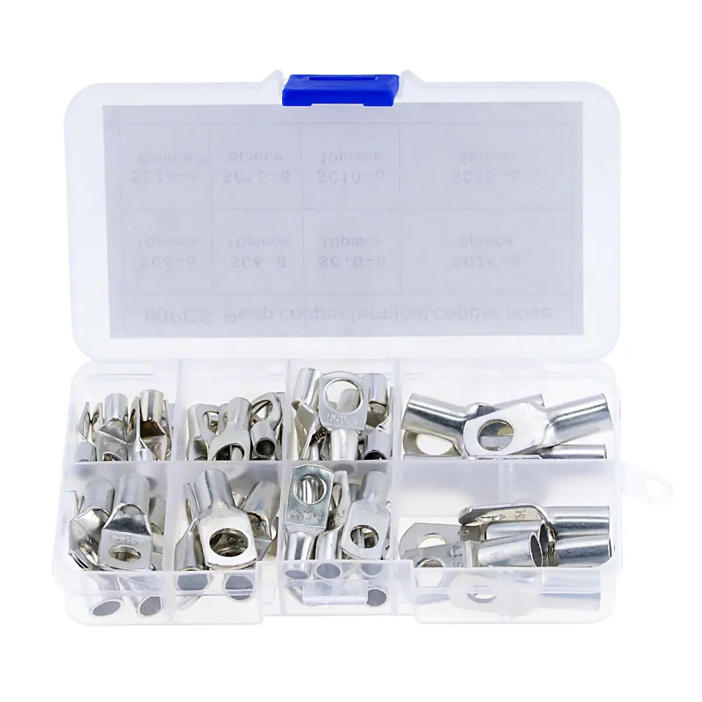 

60PCS Silvery SC Bare Terminals Lug Tinned Tube Ring Seal Battery Wire Connectors Bare Cable Crimped/Soldered Terminal Kit