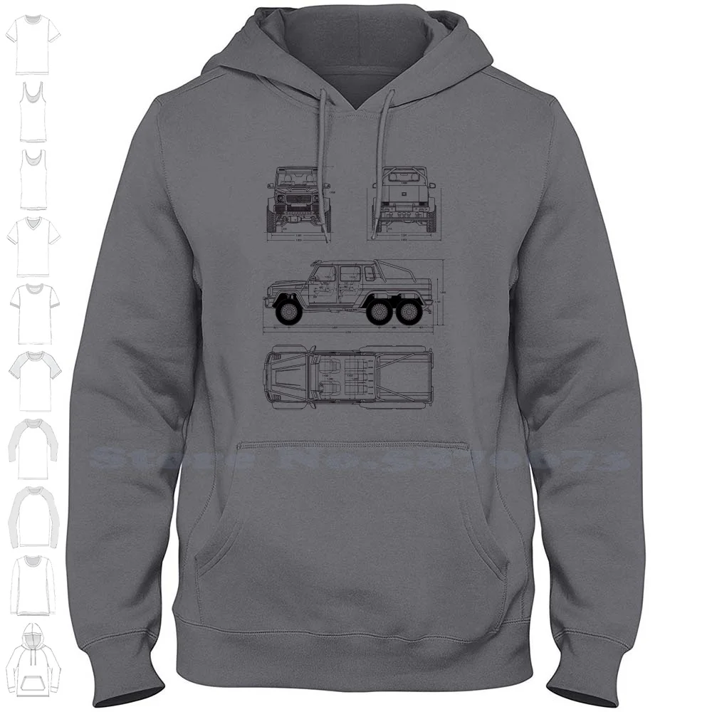 G-Wagon 6x6 Blueprint Long Sleeve Hoodie Sweatshirt G65 G500 G Wagon Wagon G63 Blueprint Suv Offroad Car Vehicle Dra Technical