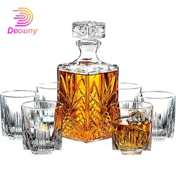DEOUNY 0.5L&1L Crafted Glass Decanter Whisky Glasses Set Elegant Whiskey Decanter With Ornate Stopper Cocktail Barware Separator