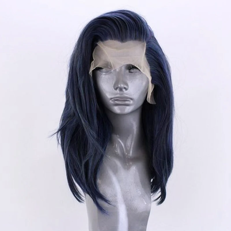 AIMEYA Dark Blue Wig Natural Straight Wigs Natural Looking Synthetic Heat Friendly Fiber Wig for Women Daily Party Cosplay Wigs