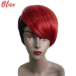 Blice For Women Synthetic Short Straight 8 Inch Wig Mix Color FT1B/530# Right-Side Bang African American Wine Red Wigs