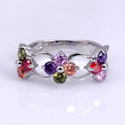 Luxury Gorgeous Women Jewelry Mixcolor Zircon Flower Bridal Rings for Wedding Engagement Set Gifts