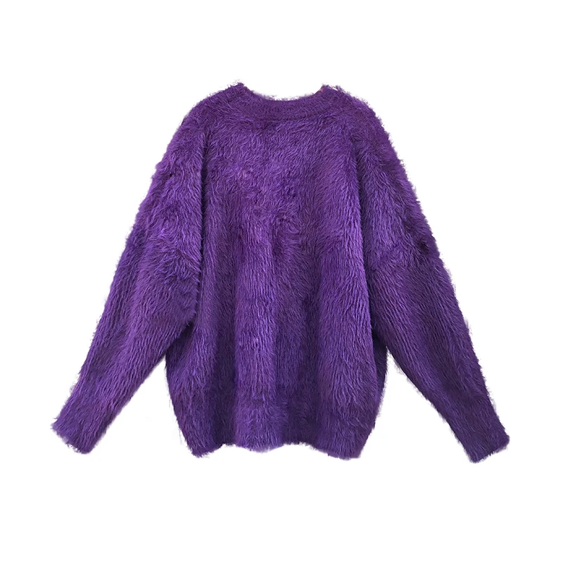 Women Autumn Winter Peacock blue Casual Mink Cashmere Sweater Long Sleeve Round Collar Jumper Outwear Cozy Knitted Pullovers