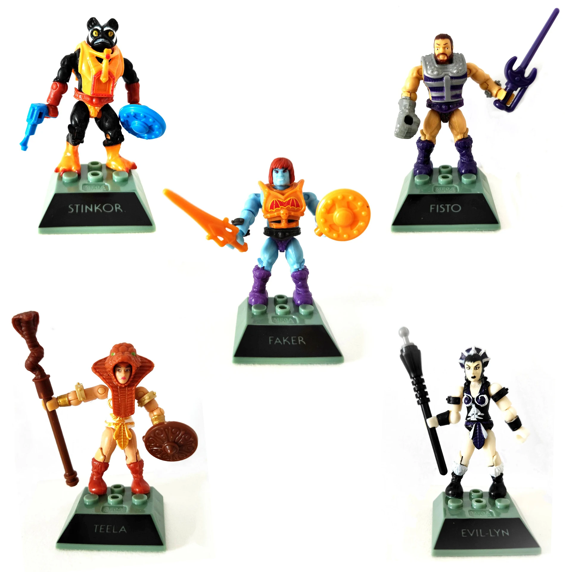 Mega Bloks Motu He-man Fisto Faker Teela Stinkor Evil-Lyn Mini Action Figure da 2 pollici